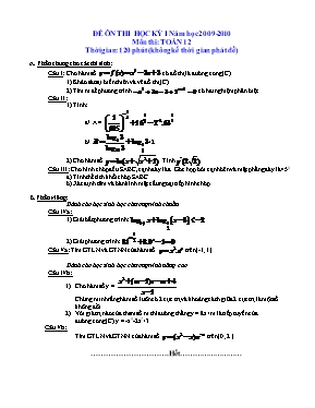 Đề ôn thi học kỳ I môn thi Toán 12 - Đề số 5